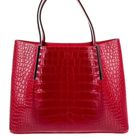 Christian Louboutin Handbags - Christian Louboutin Embossed Red Leather Cabarock Tote